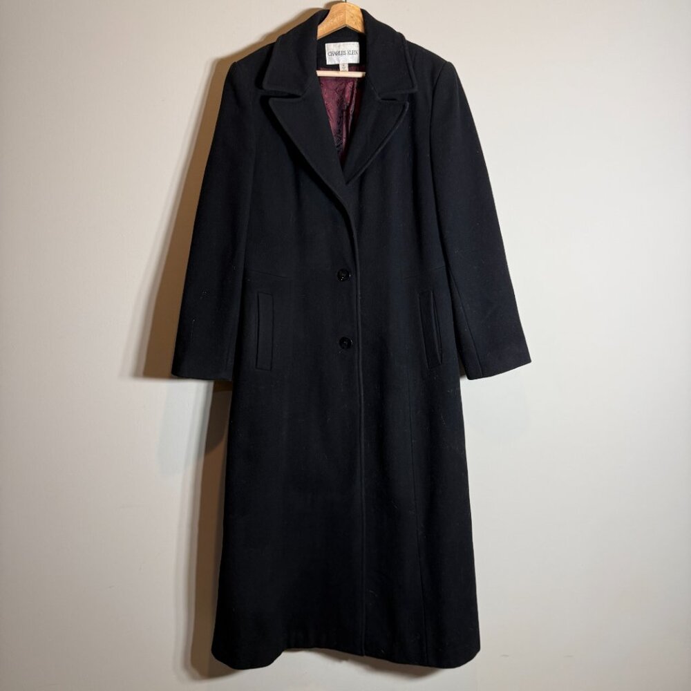 Vintage Charles Klein 100% Wool Long Overcoat Women's 12 Black Minimalist Retro - Picture 4 of 14